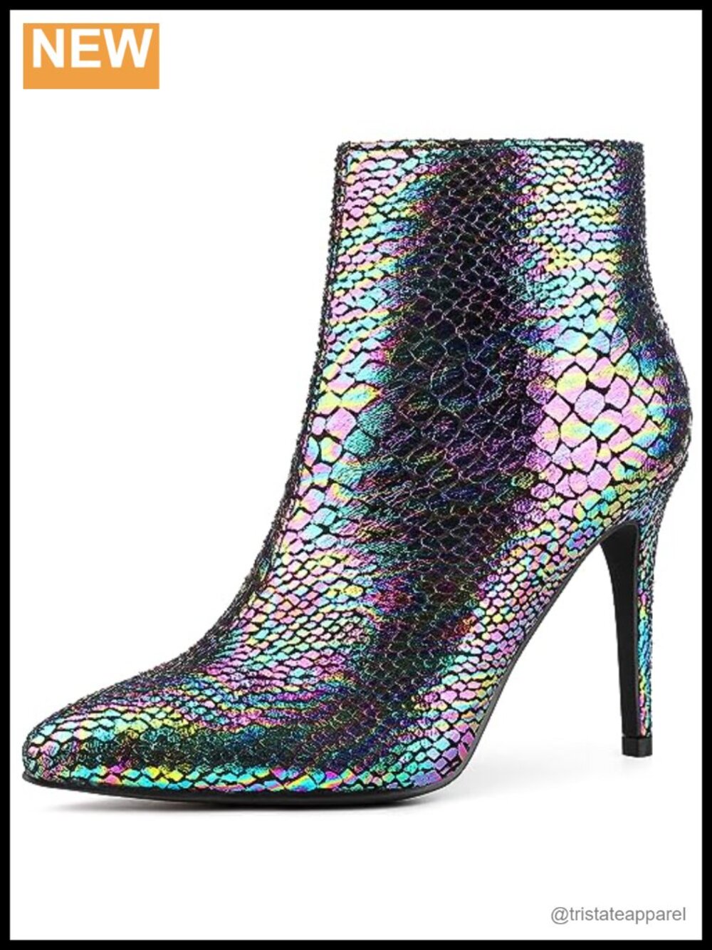 Snakeskin Print Pointed Toe Stiletto Heel Ankle Boots Faux Leather